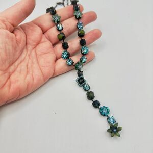 Vintage 1990'Small VCLM Flower Rhinestone Crystal Y-Drop Necklace